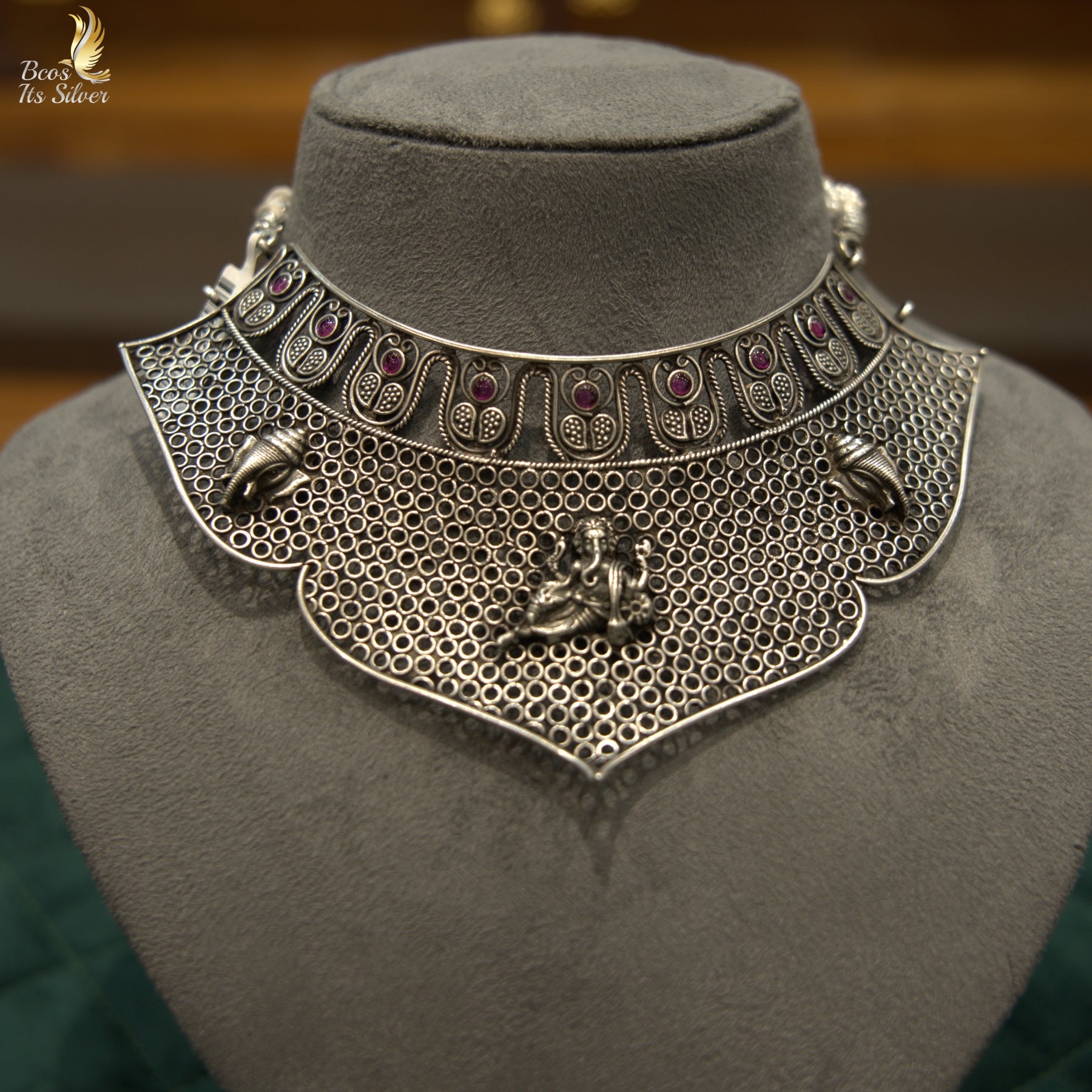 OXIDIZED GANESHA CHOKER WITH EARRING - 4700