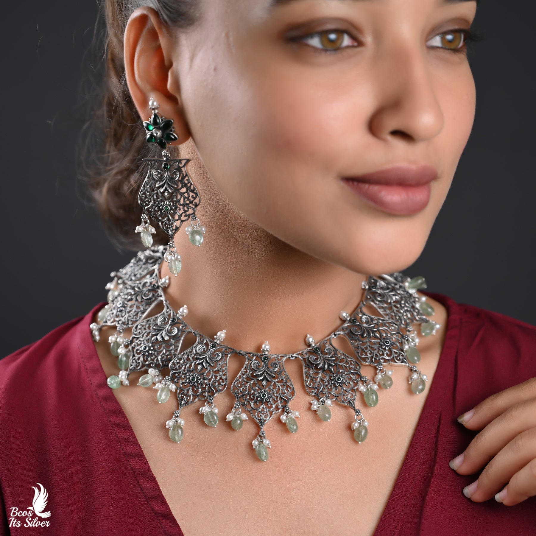 Oxidized Neckpiece with Earring- 4398