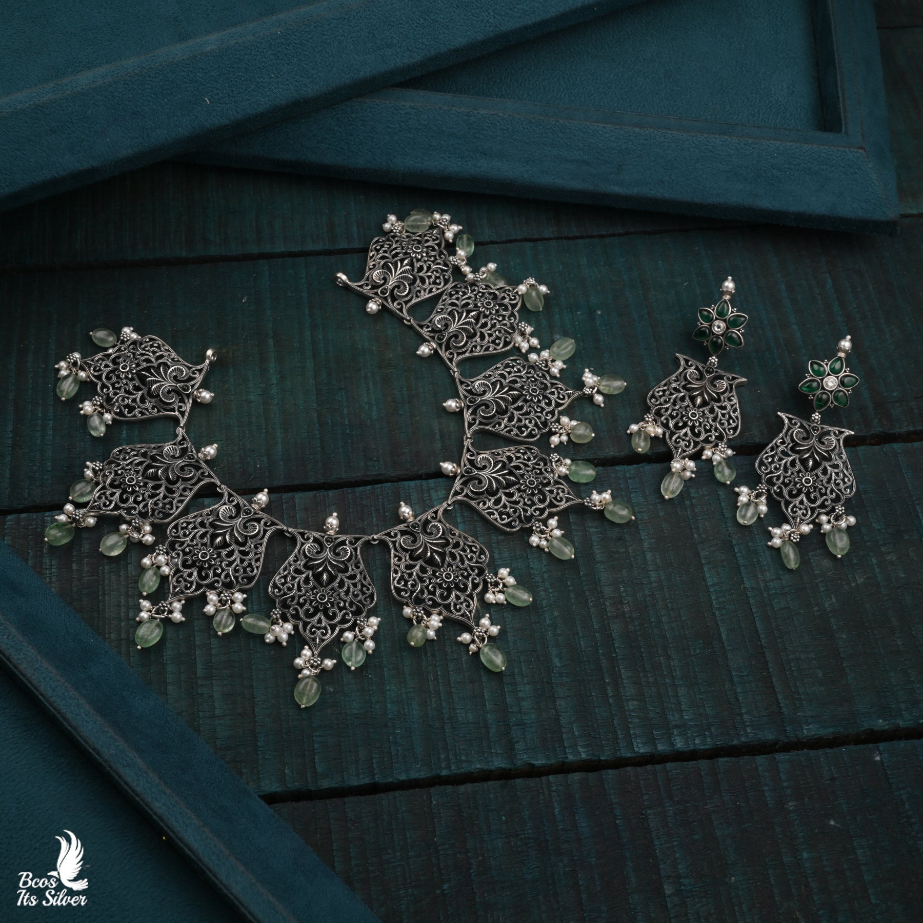 Oxidized Neckpiece with Earring- 4398