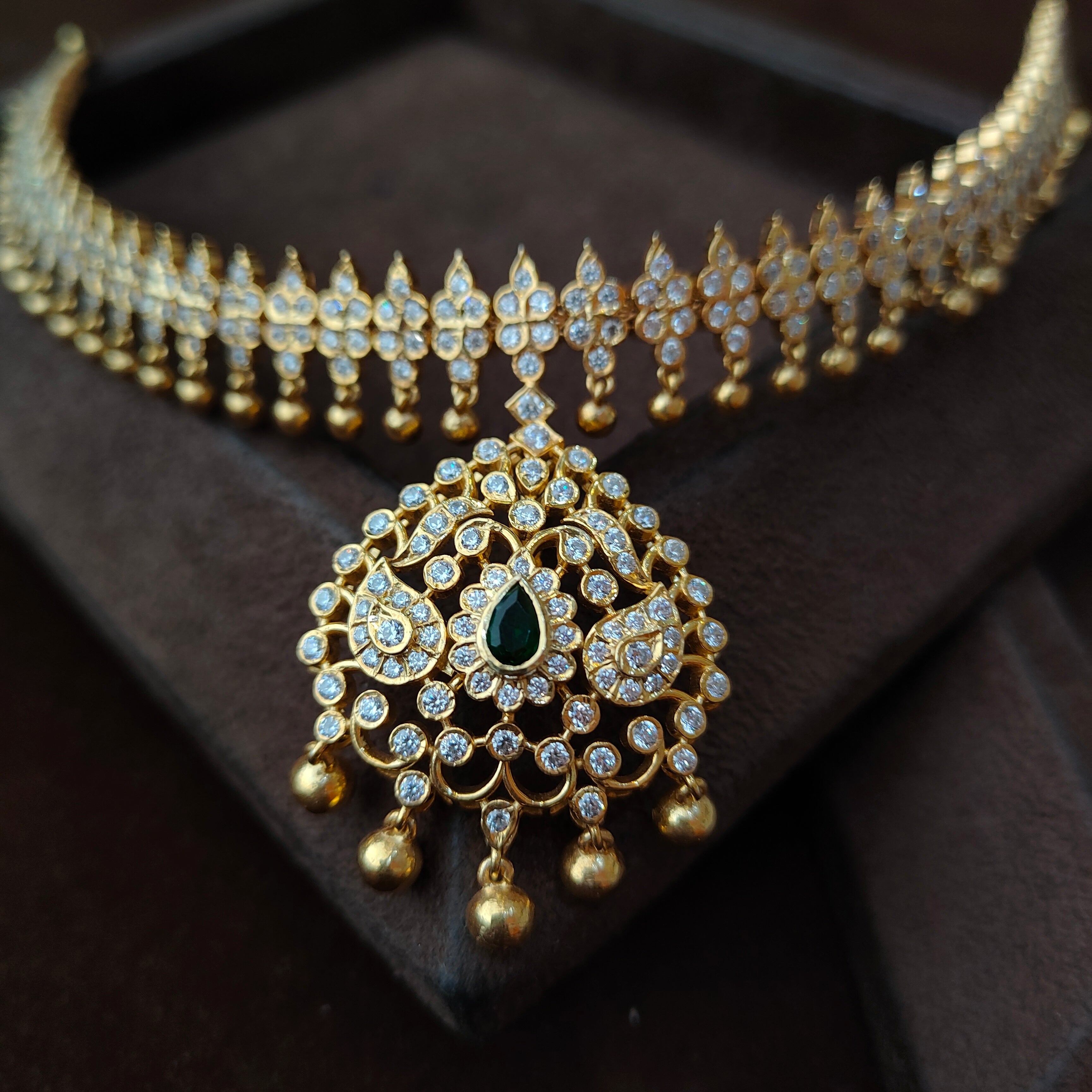 925 Gold plated  Padmini Attigai Necklace set-5559 - ( MADE TO ORDER )