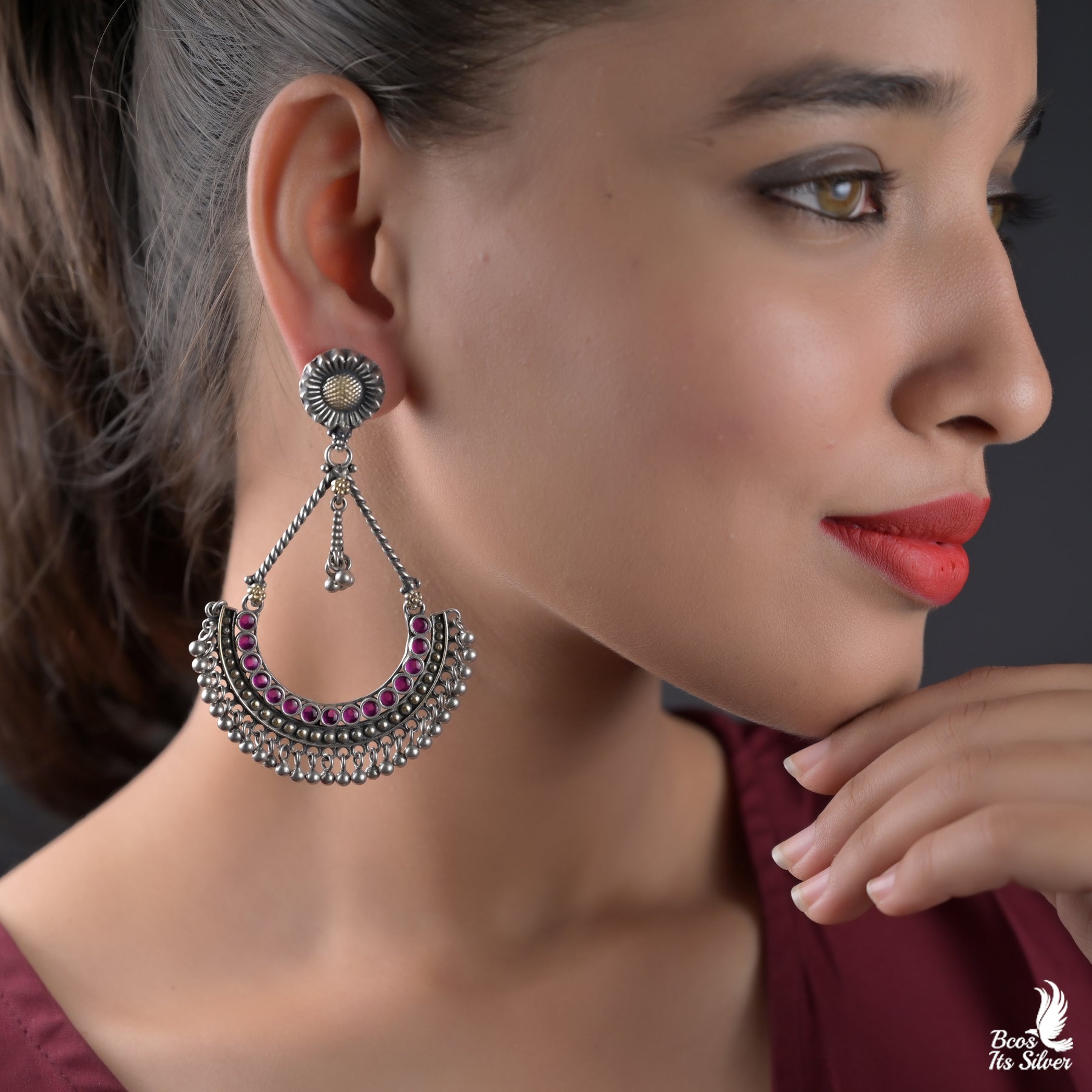 Pure 925 Oxidized Chandbali - 5413