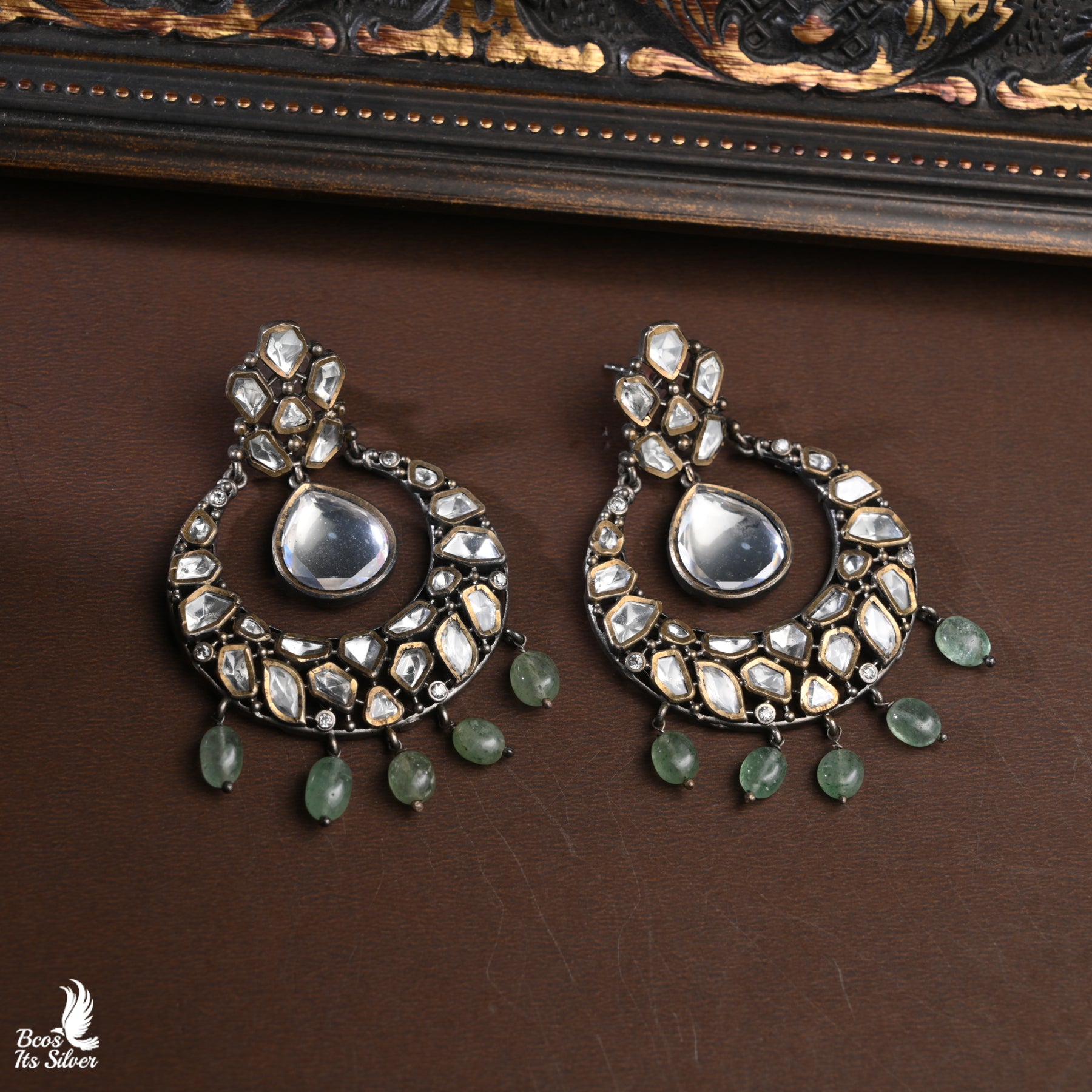 Pure 925 Silver Dual Tone Chandbali Earring - 7089