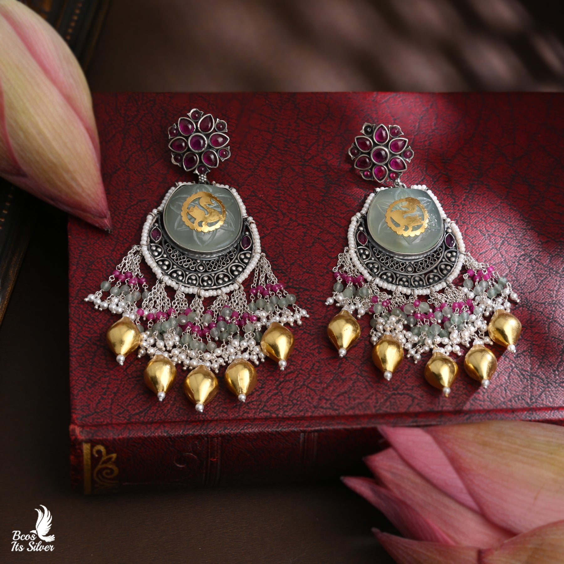 Pure 925 Silver Dual tone Chandbali Earring - 5056