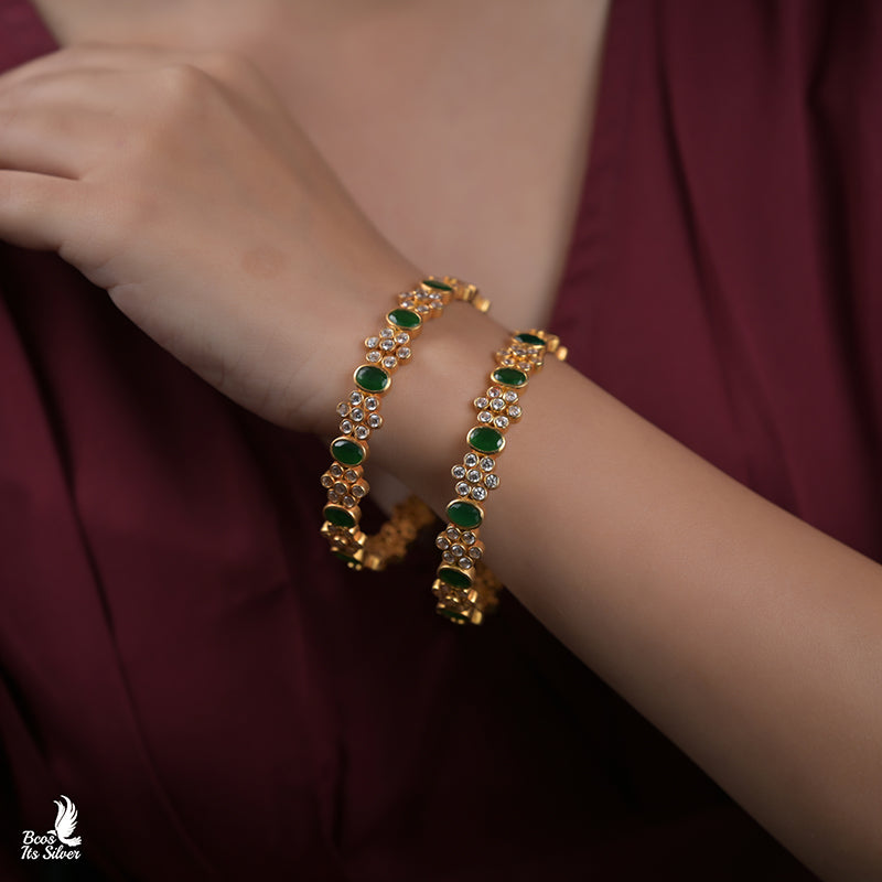 Pure 925 Silver Gold Plated Bangle -0044