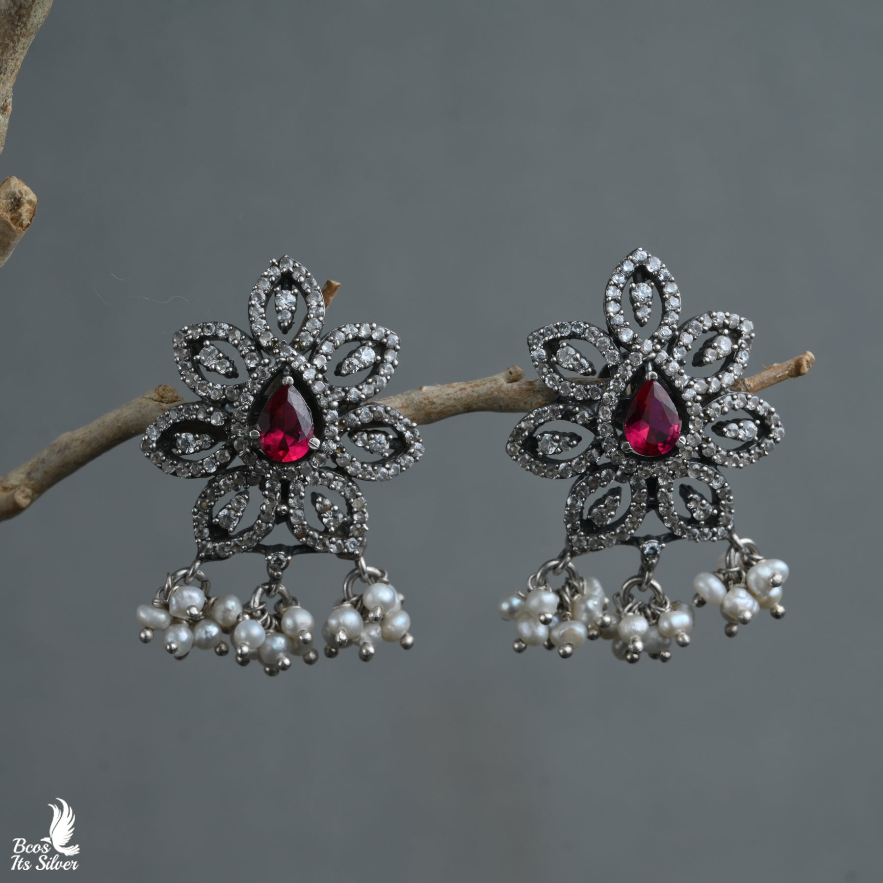 Pure 925 Silver Oxidized Chandbali -1191