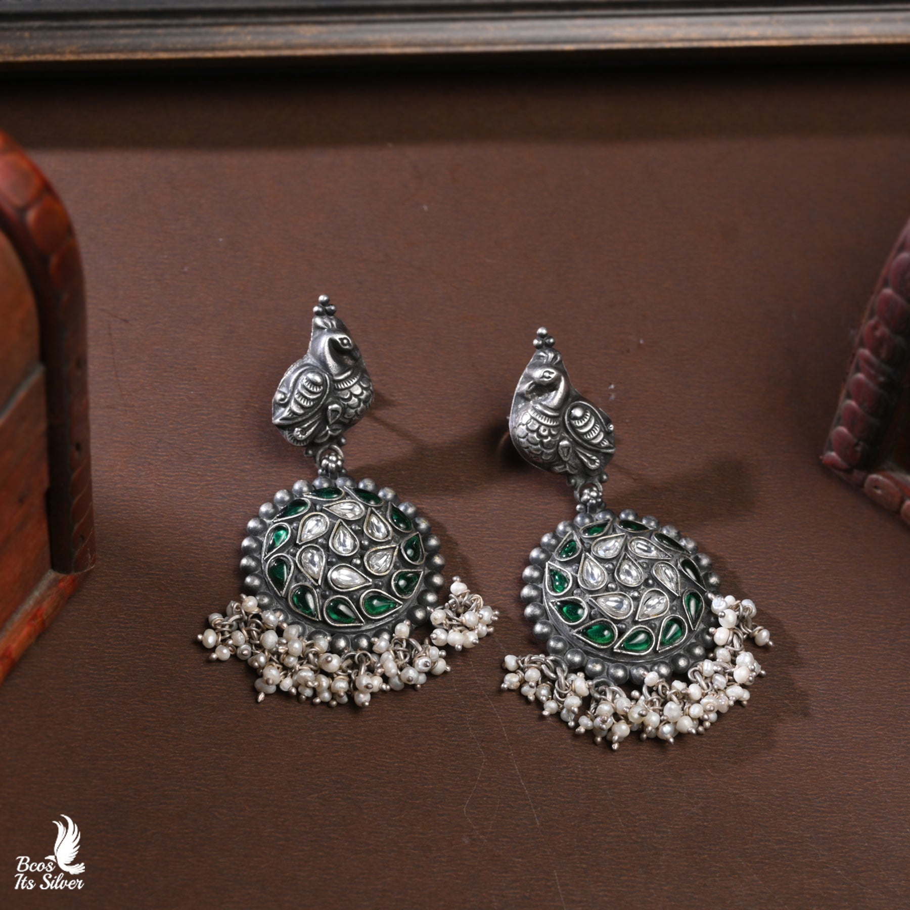 Pure 925 Silver Oxidized Chandbali - 4454
