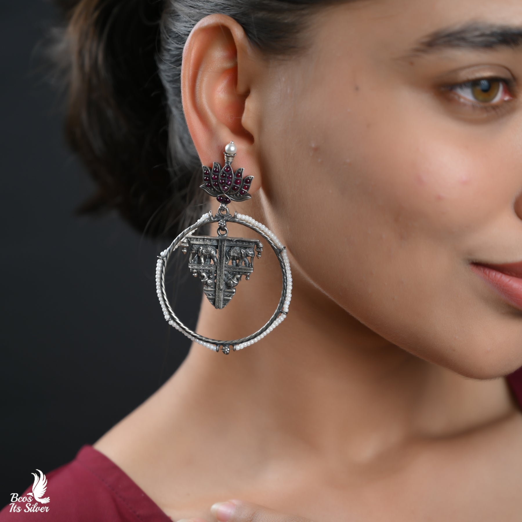 Pure 925 Silver Oxidized Chandbali - 4717