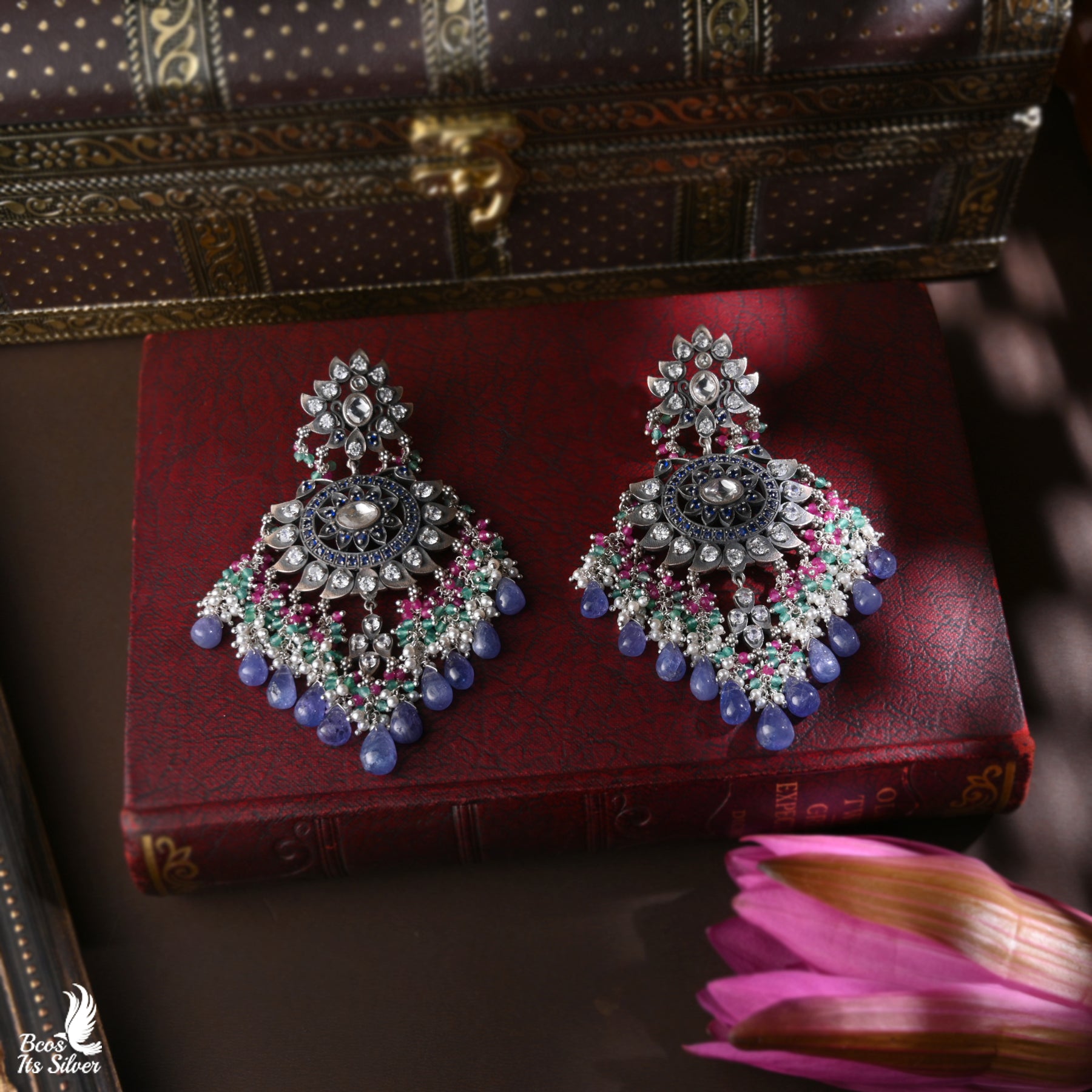 Pure 925 Silver Oxidized Chandbali Earring - 5055
