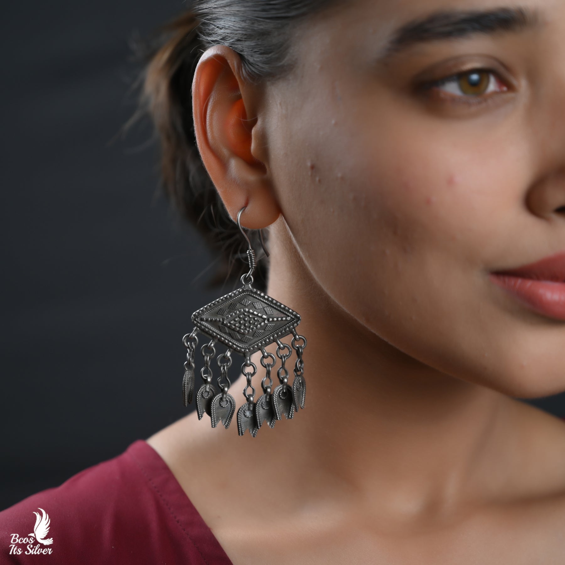 Pure 925 Silver Oxidized Chandbali - 3331
