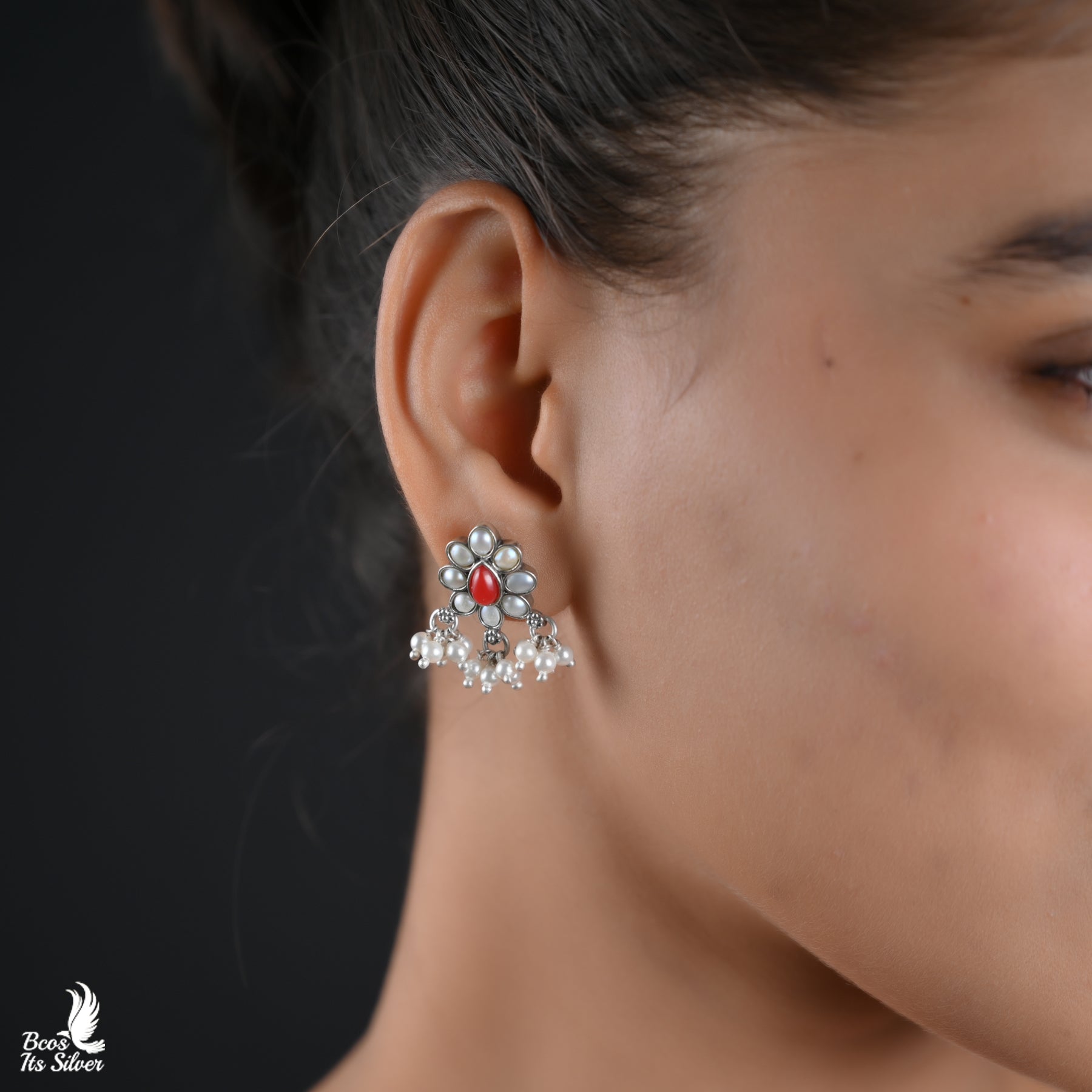 Pure 925 Silver Oxidized Ear Stud - 6161