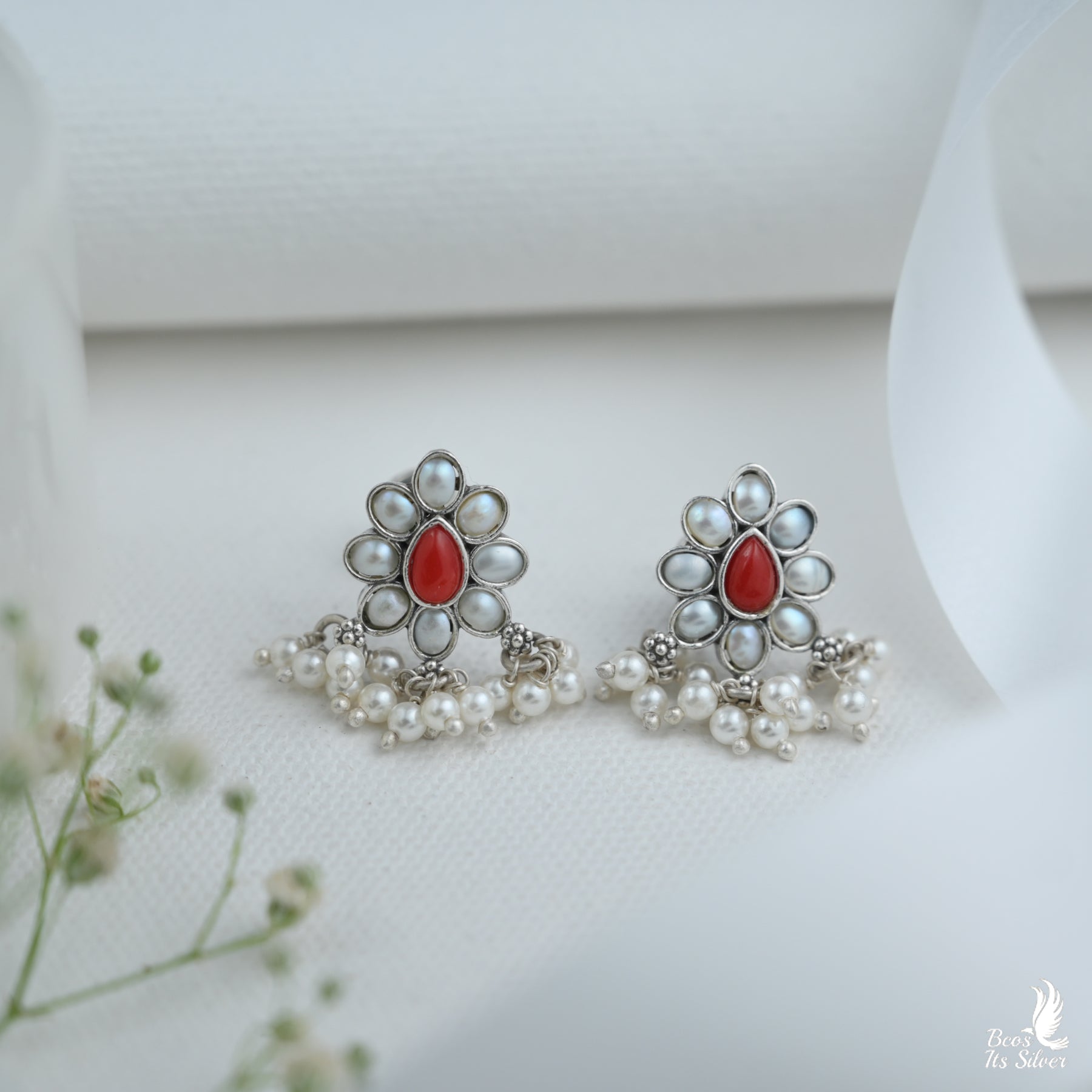 Pure 925 Silver Oxidized Ear Stud - 6161