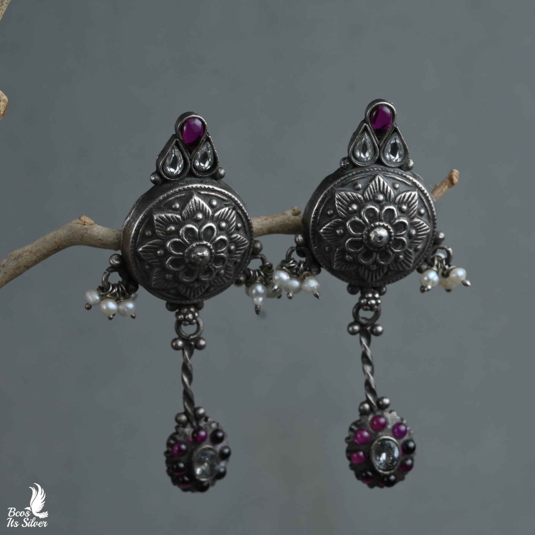 Pure 925 Silver Oxidized Earring  - 6400