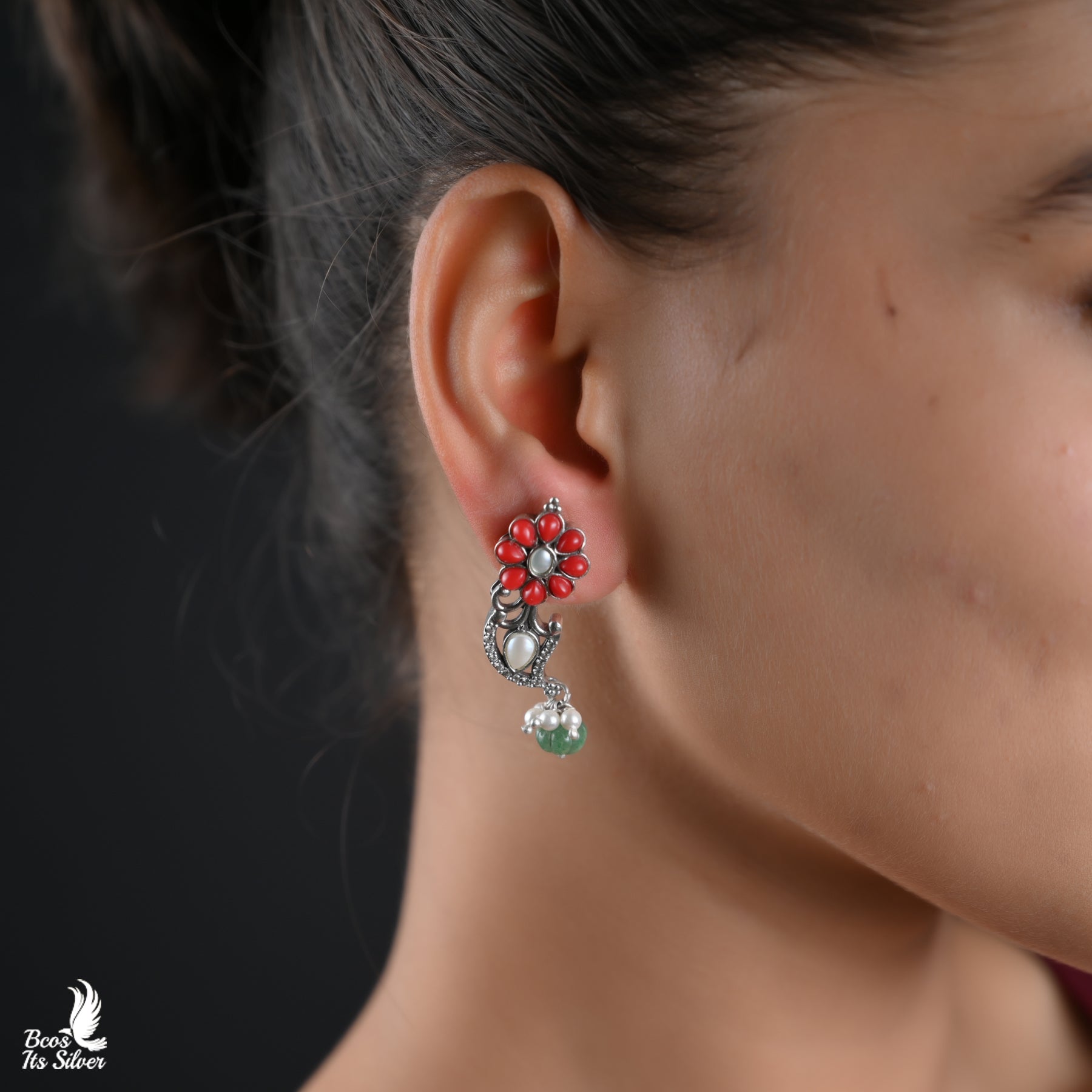 Pure 925 Silver Oxidized Earstud - 6166