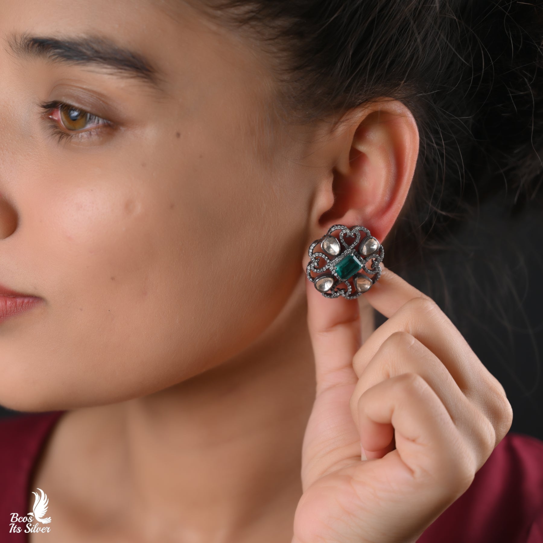 Pure 925 Silver Oxidized Earstud -029