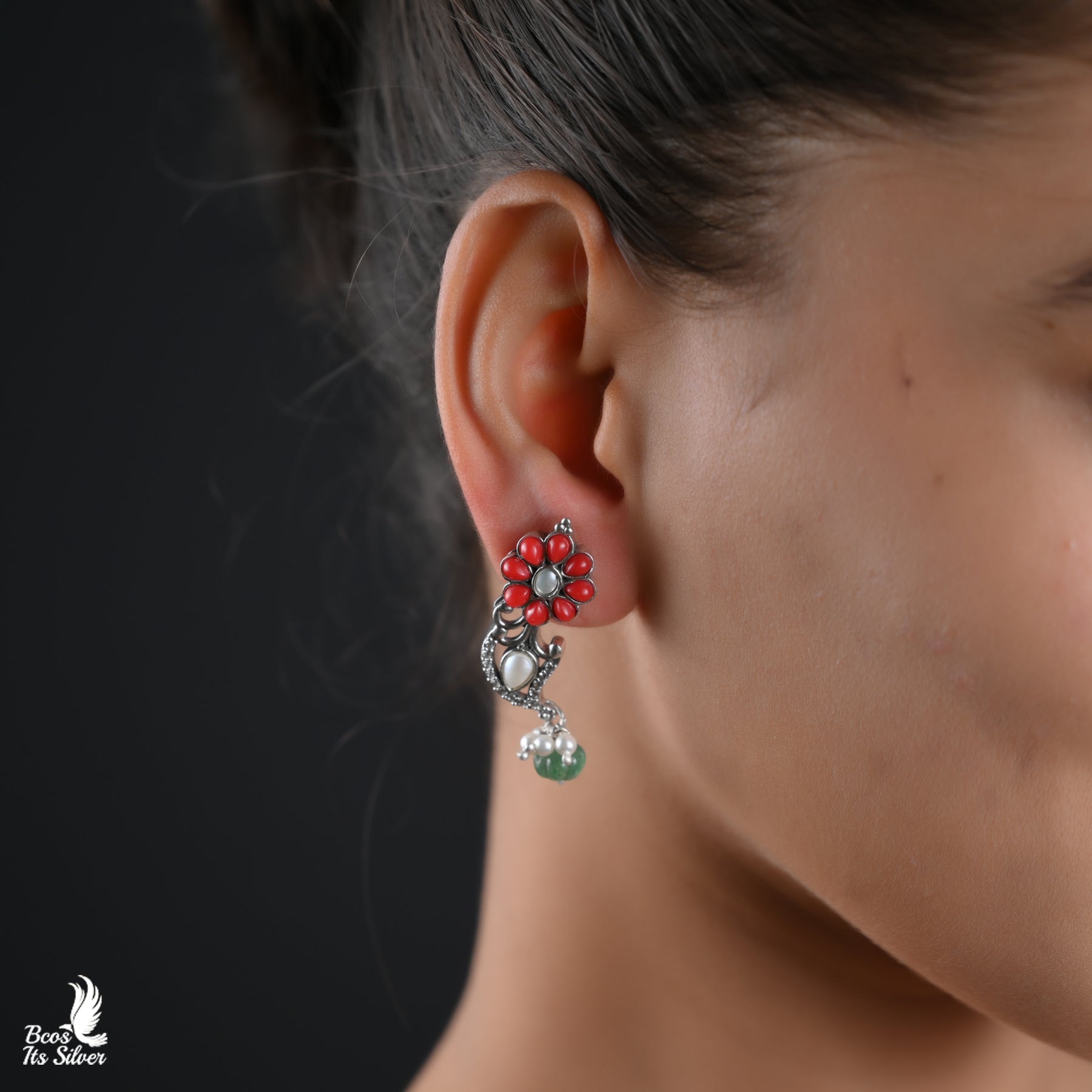 Pure 925 Silver Oxidized Earstud - 6166