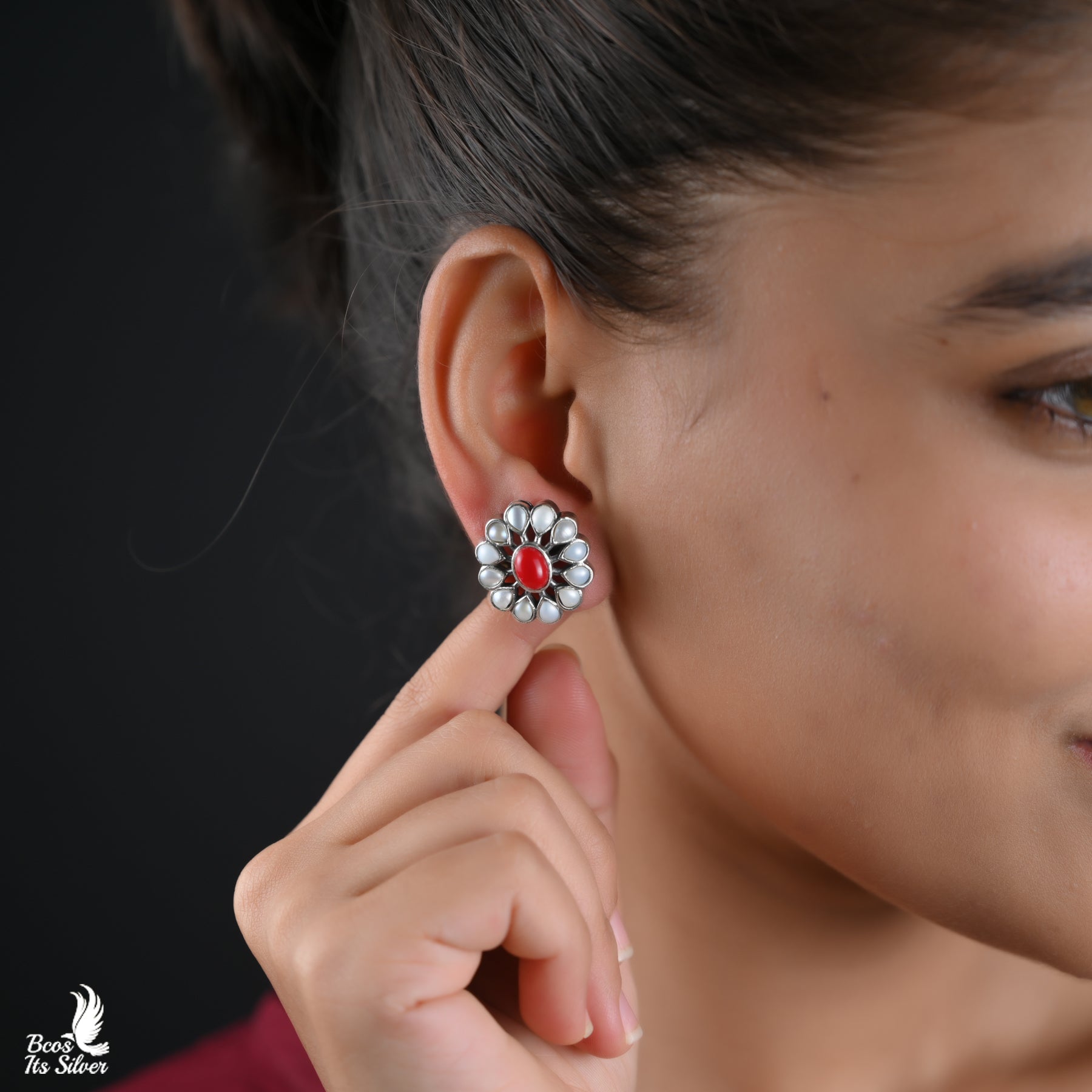 Pure 925 Silver Oxidized Earstud - 6173
