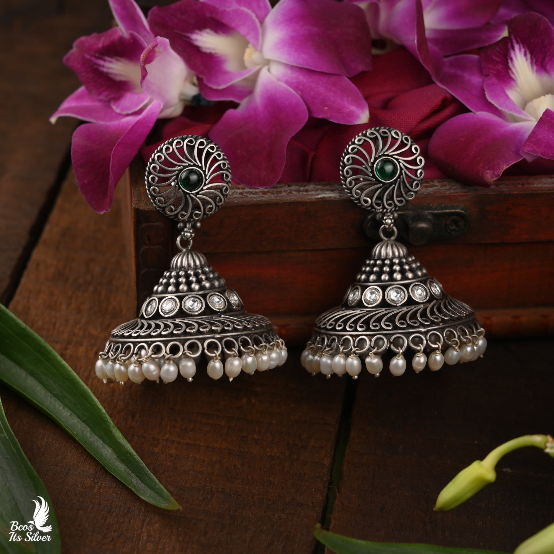 Pure 925 Silver Oxidized Jhumka - 6004