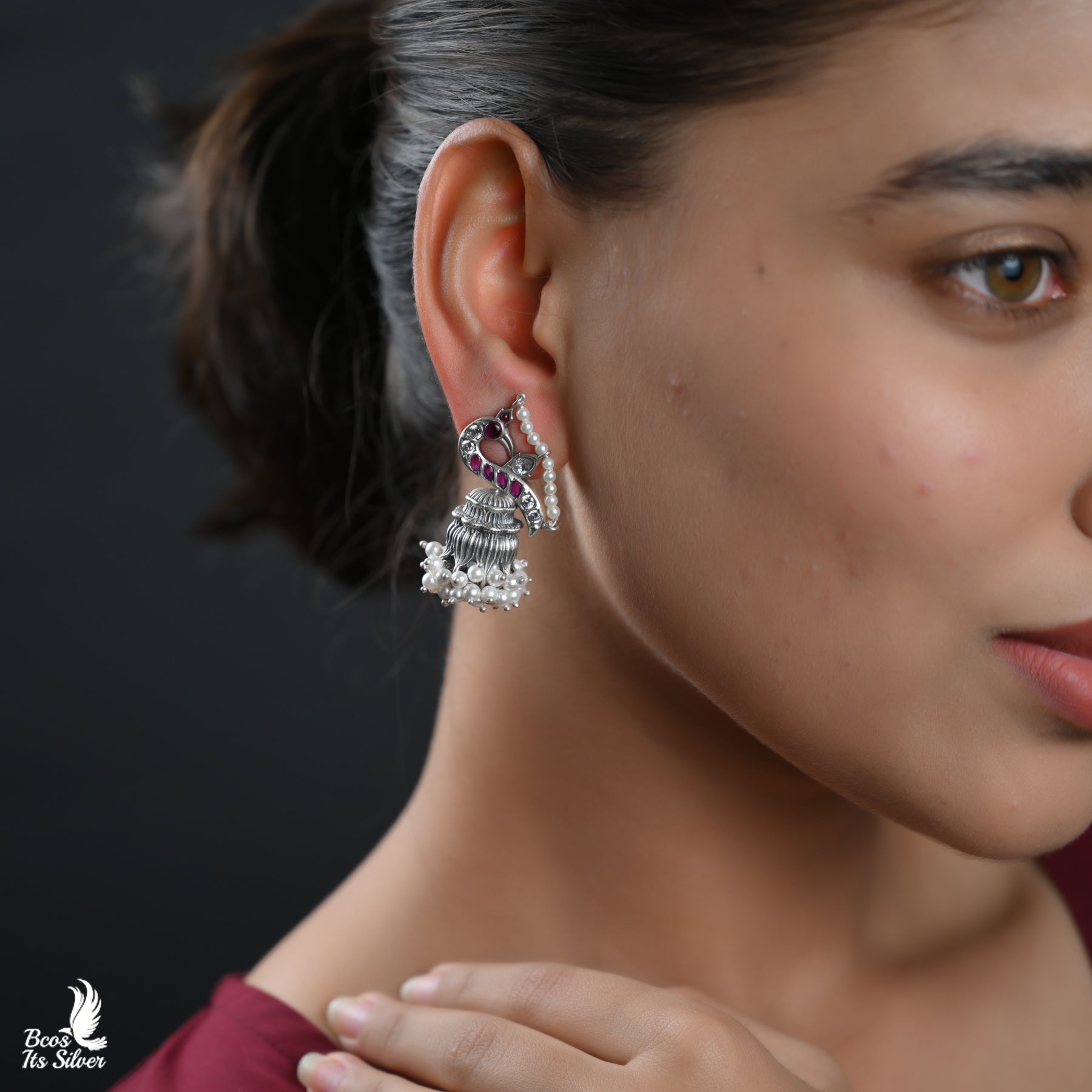 Pure 925 Silver Oxidized Jhumka - 4455
