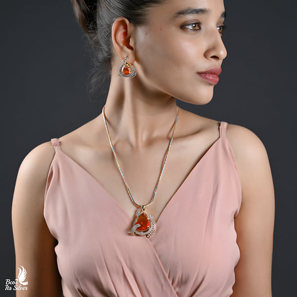 Pure 925 Silver Theia Pendant With Earring - 6226