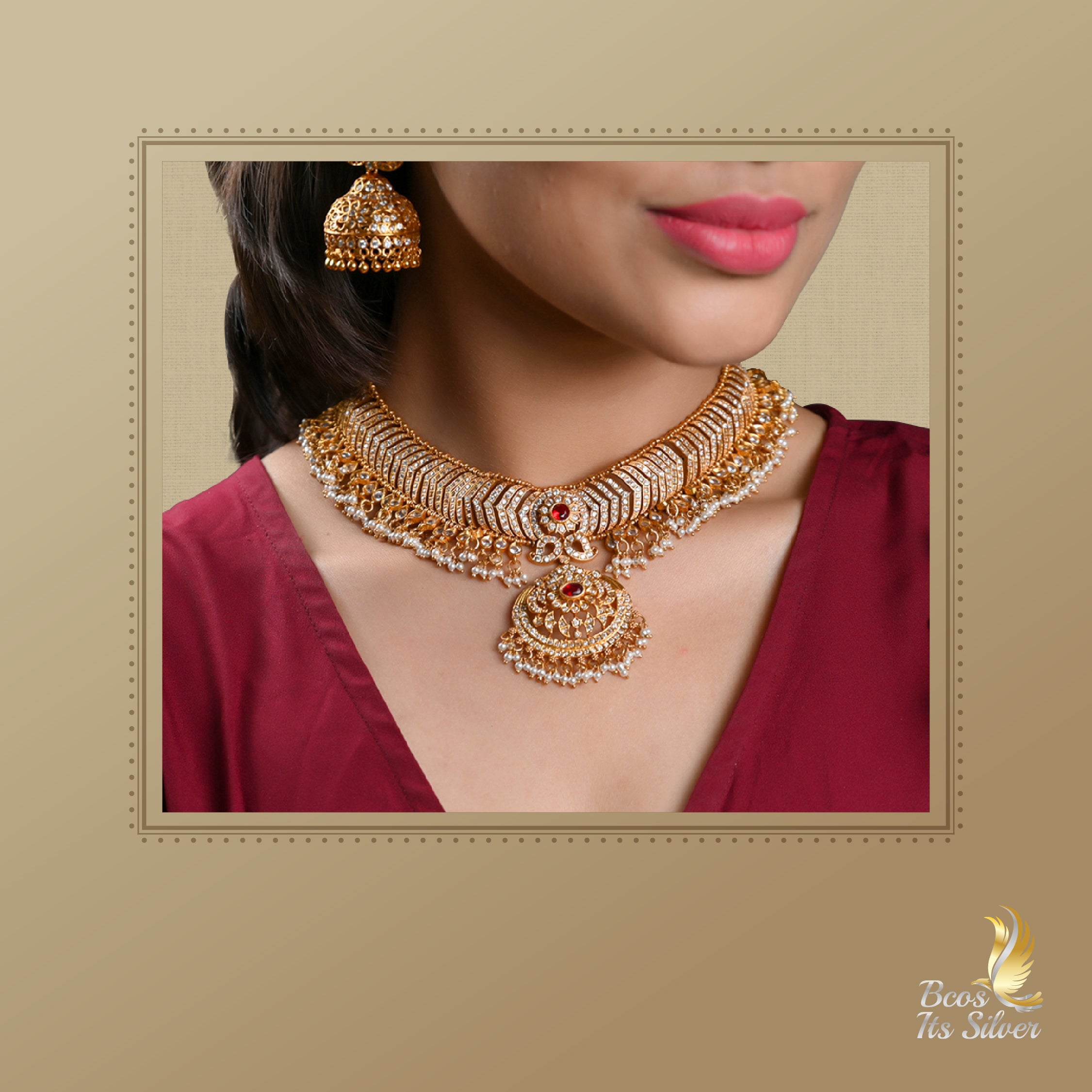 GOLD PLATED NECKLACE WITH EARRING - 5792 - Made to Order
