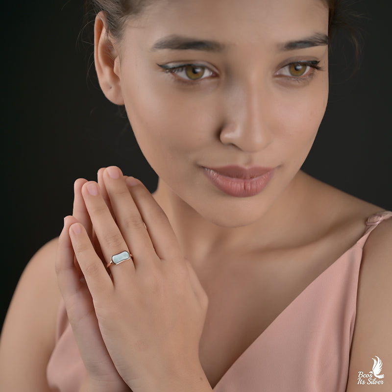 Pure 925 Silver Milkshake Rose Gold Finger Ring -8703