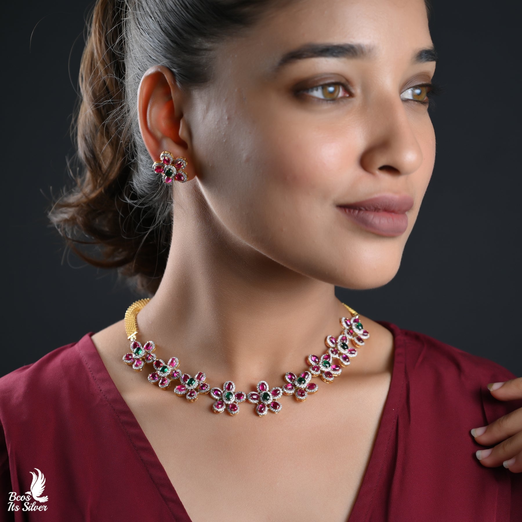 Theia Diamond Look Necklace With Earring- 3968