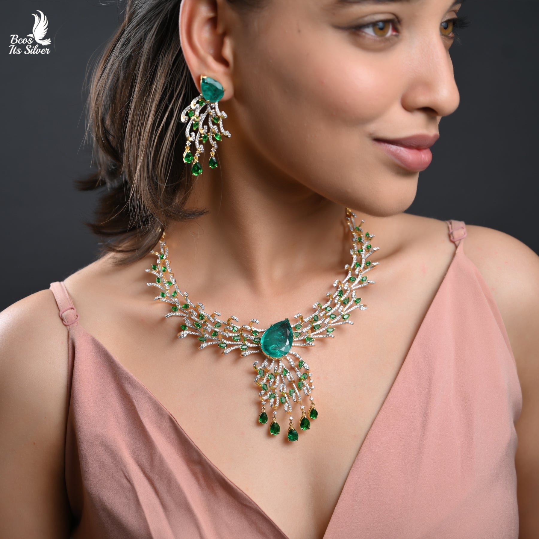 Theia Diamond Look Necklace with Earring- 5780