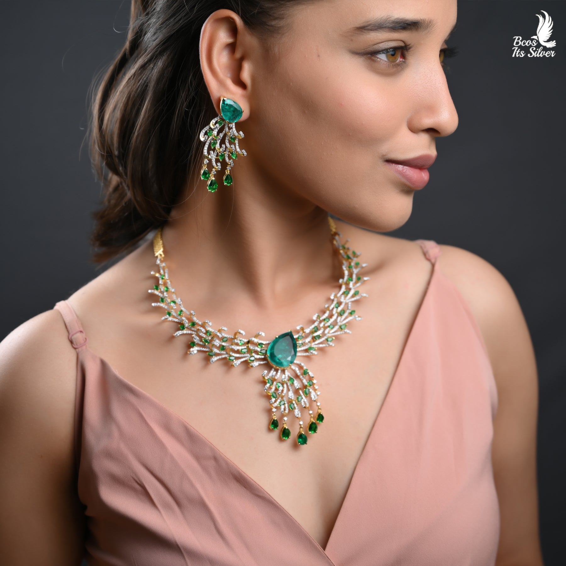 Theia Diamond Look Necklace with Earring- 5780