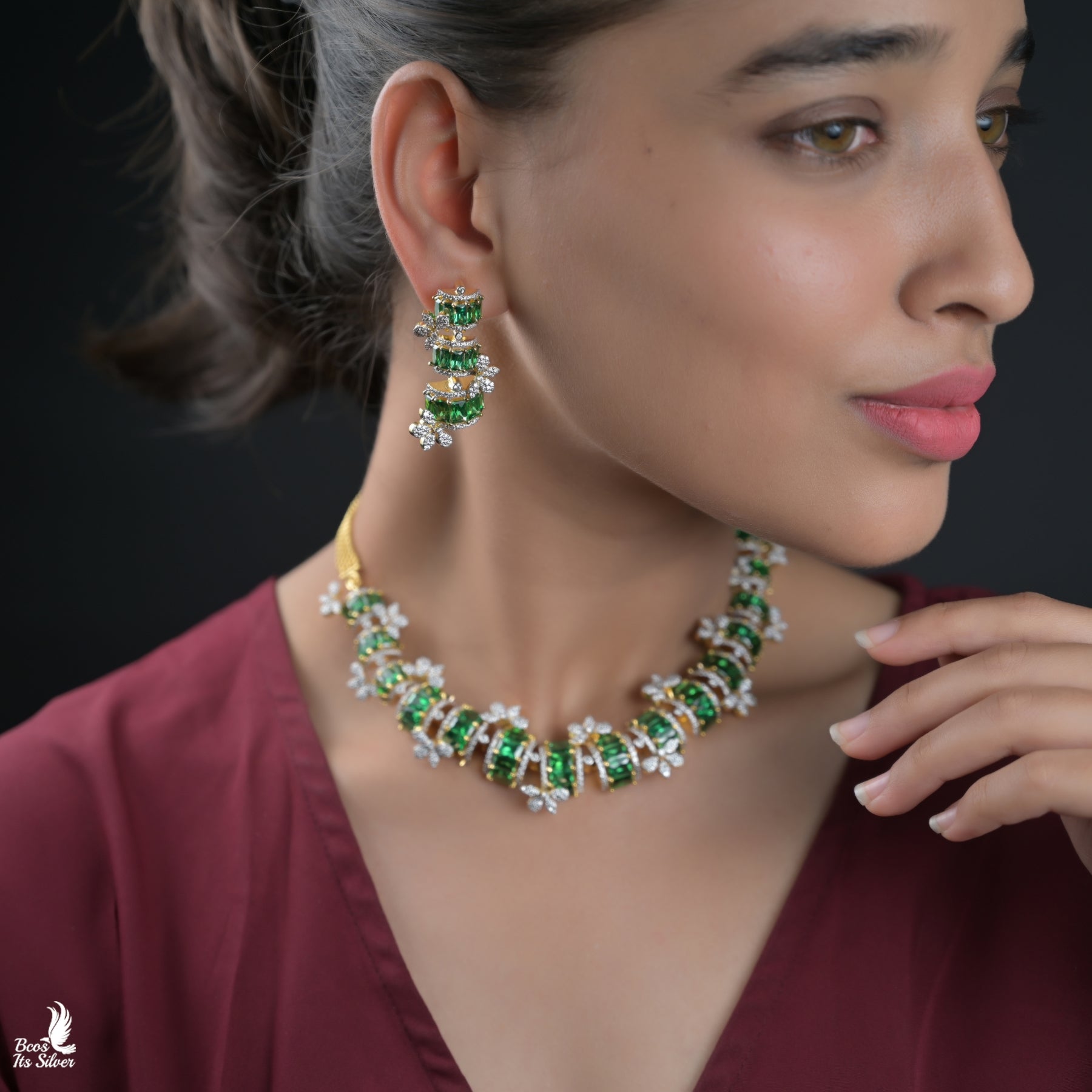 Theia Diamond Look Necklace with Earring - 6649
