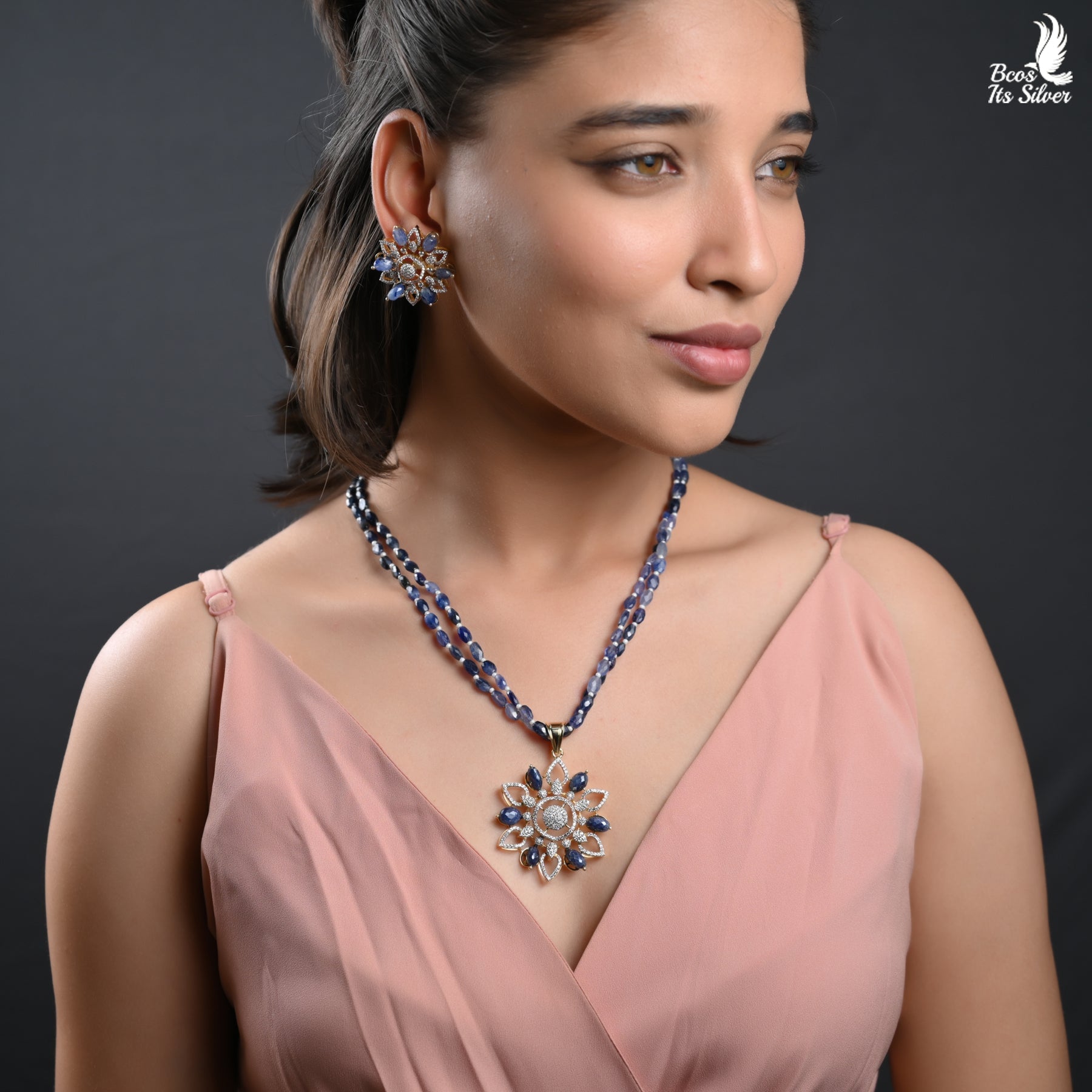 Theia Diamond look Pendent with earring- 5773