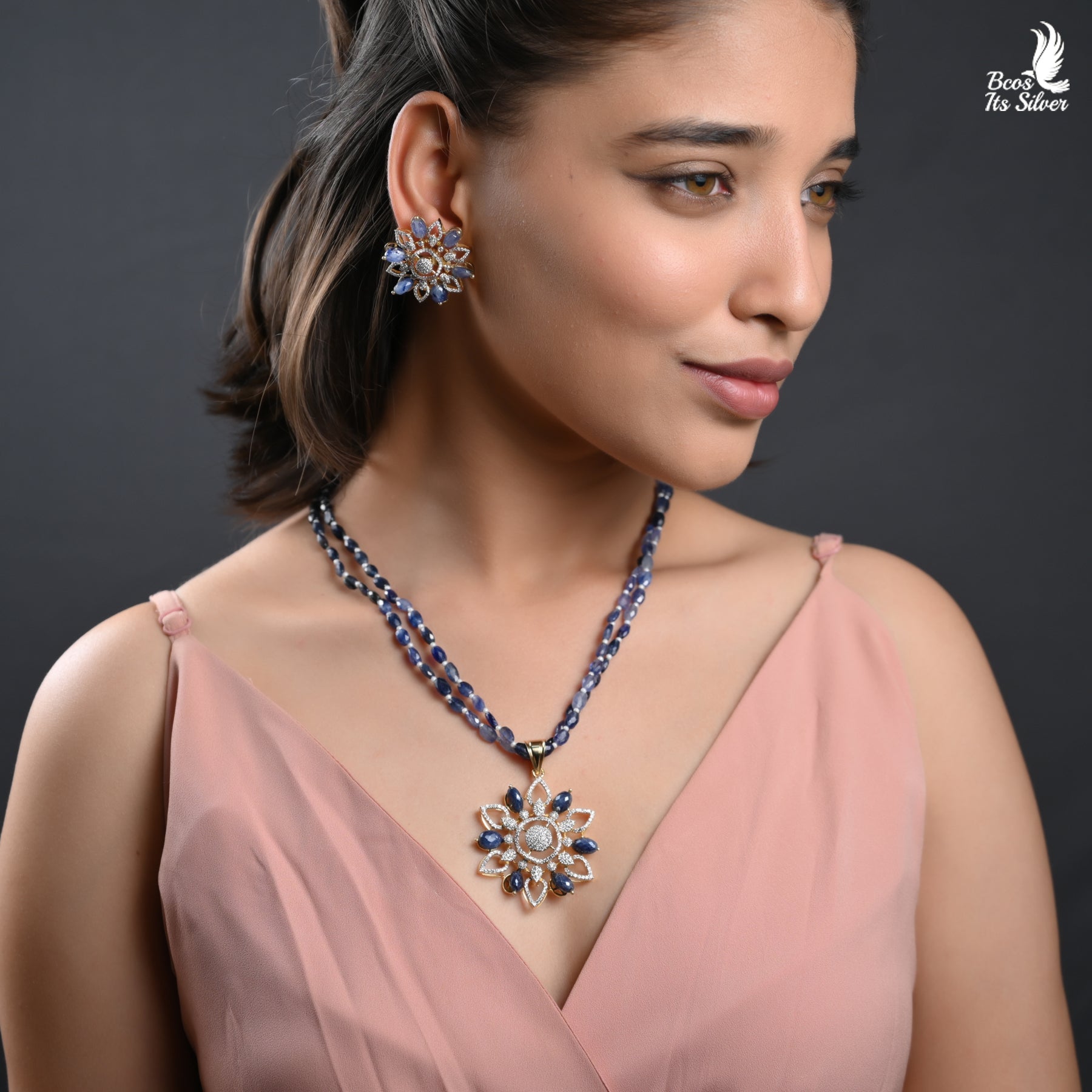 Theia Diamond look Pendent with earring- 5773
