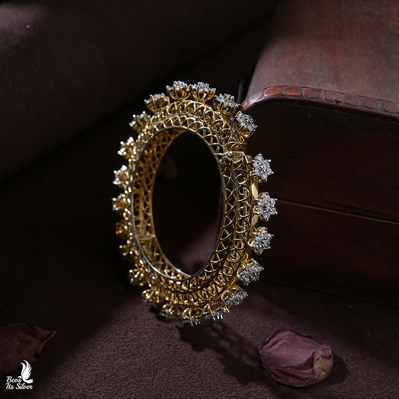 Theia Gold Plated Diamond Look Bangle - 323 -Size - 2.5