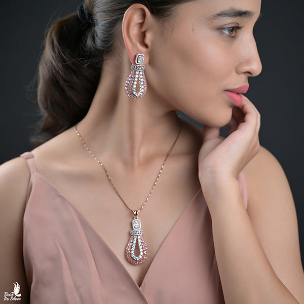 Theia Rose Gold  Pendant with Earring - 6708