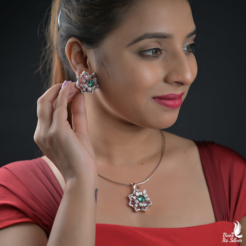 Theia Rose Gold  Pendant with Earring - 8318