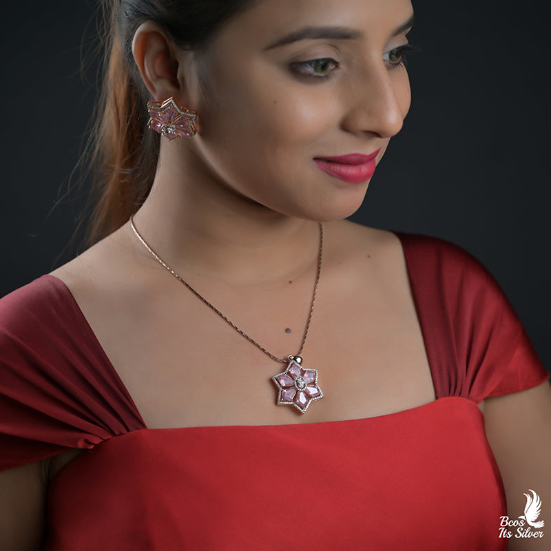 Theia Rose Gold  Pendant with Earring - 8319