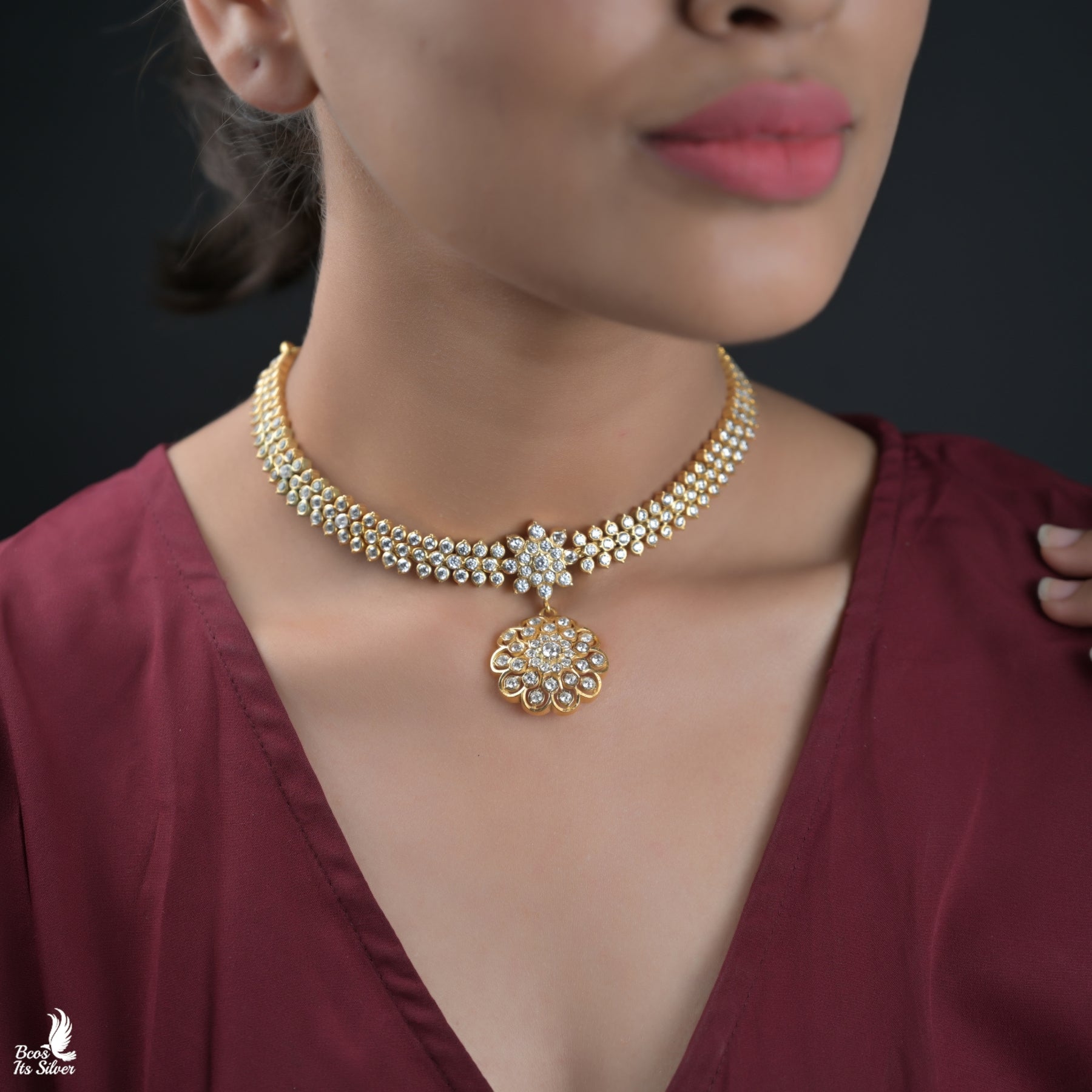 PADMINI DIAMOND LOOK ALIKE CLOSED SETTING ATTIGAI NECKLACE - 6885 (Pre Order)