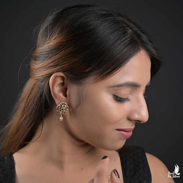 925 Silver Victorian Nakshi Ear Stud -8696