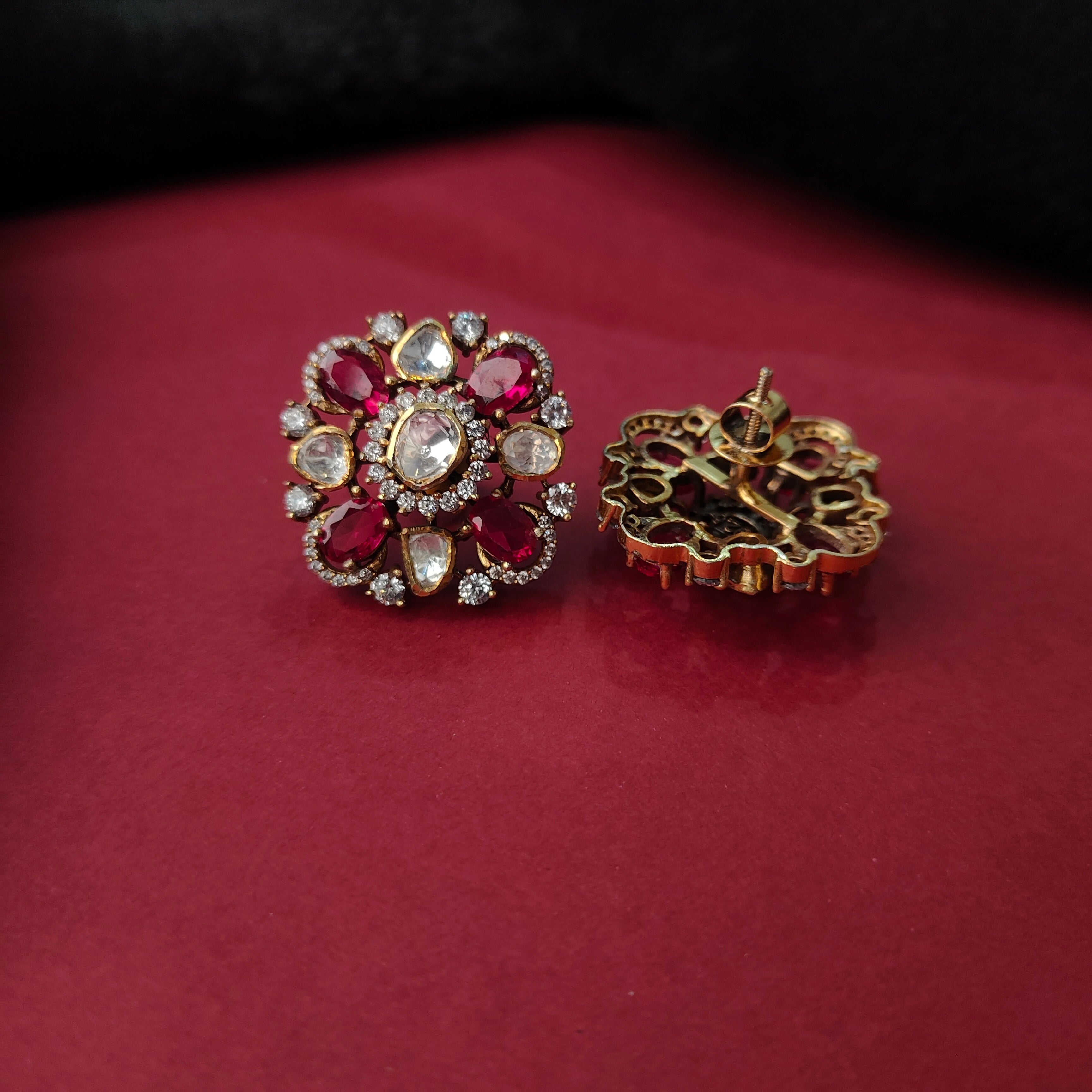 925 Silver Victorian Polki Earstud - 5713