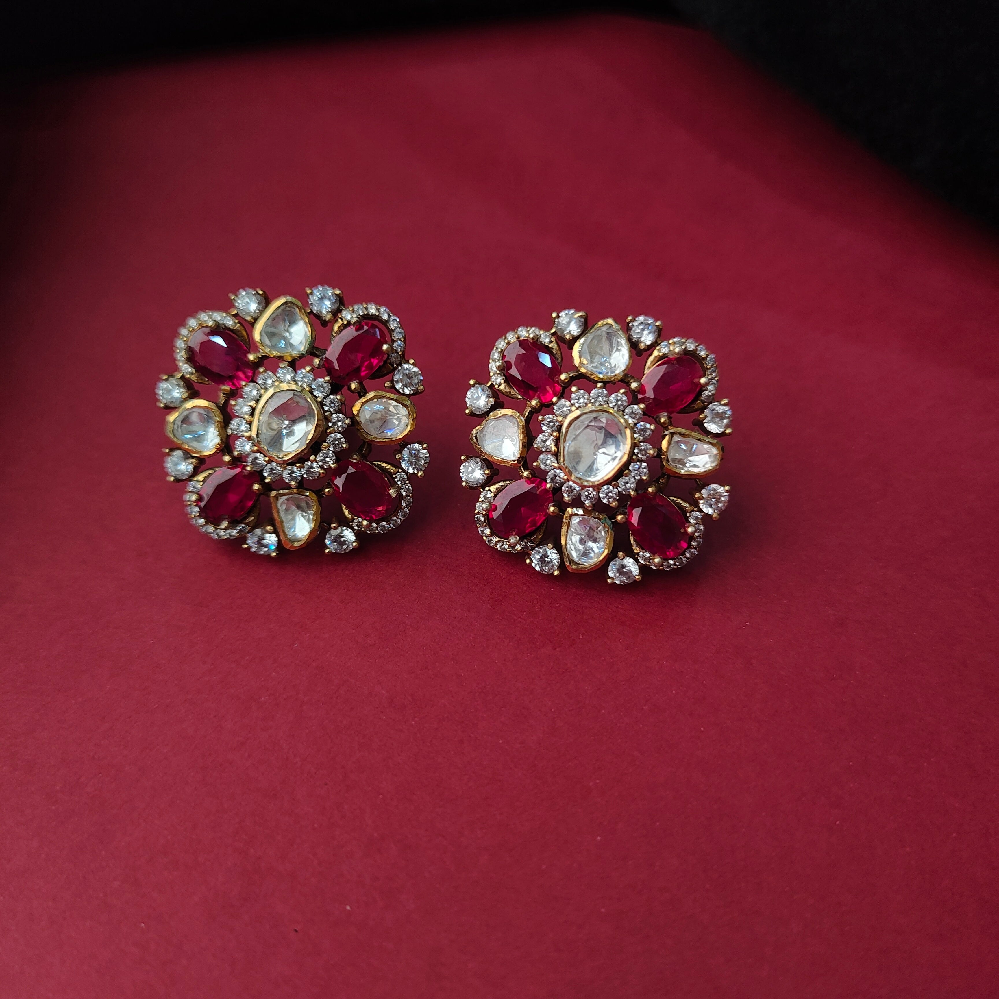 925 Silver Victorian Polki Earstud - 5713