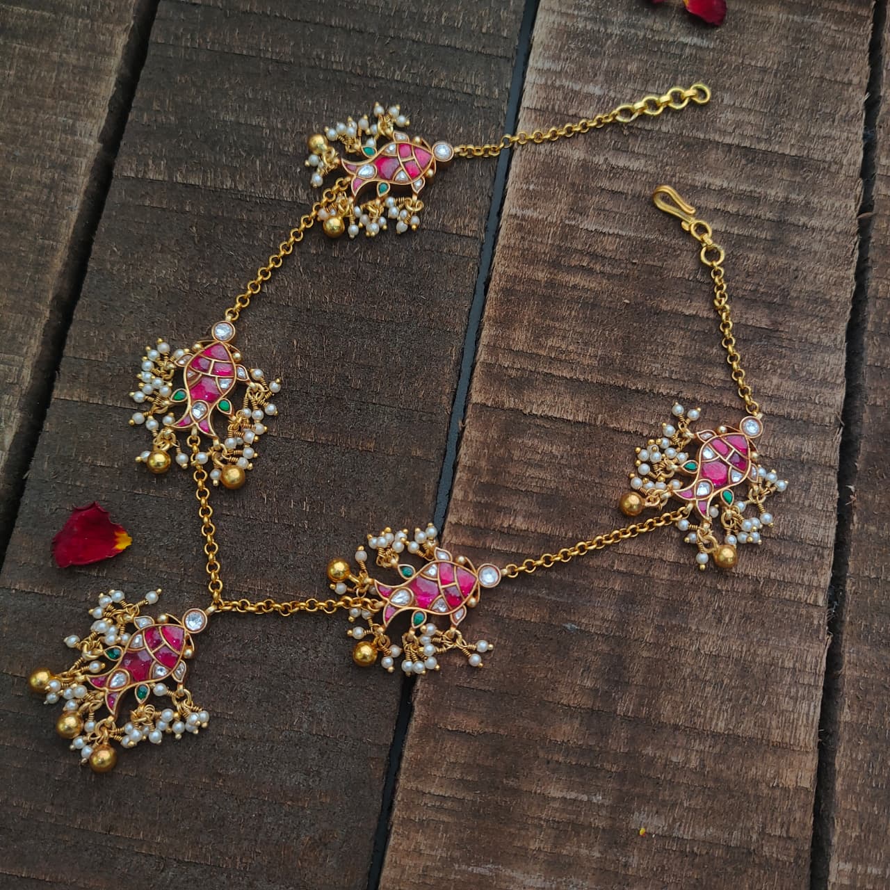 Pure Silver 92.5 Kundan Fish Necklace -0411