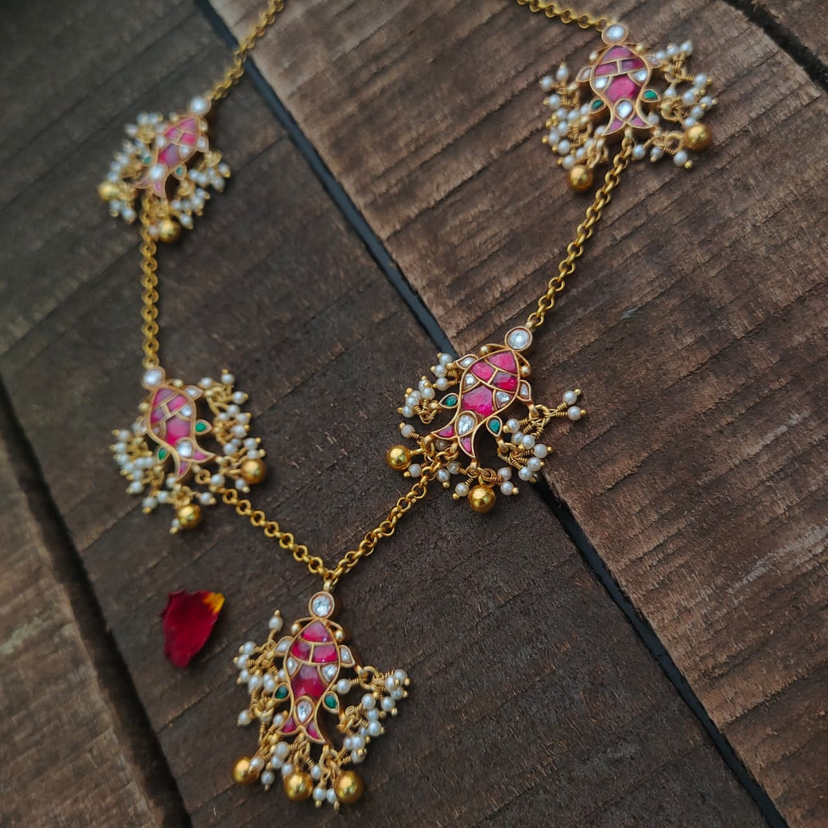 Pure Silver 92.5 Kundan Fish Necklace -0411