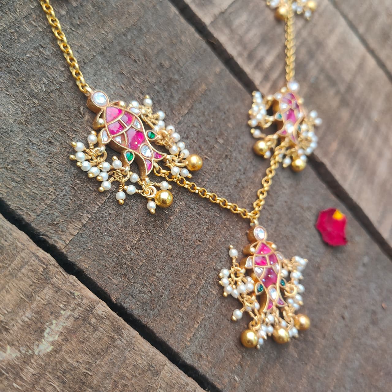 Pure Silver 92.5 Kundan Fish Necklace -0411