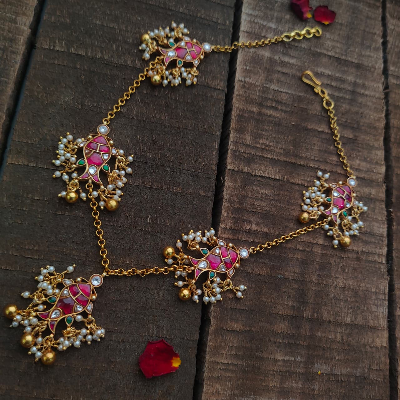 Pure Silver 92.5 Kundan Fish Necklace -0411