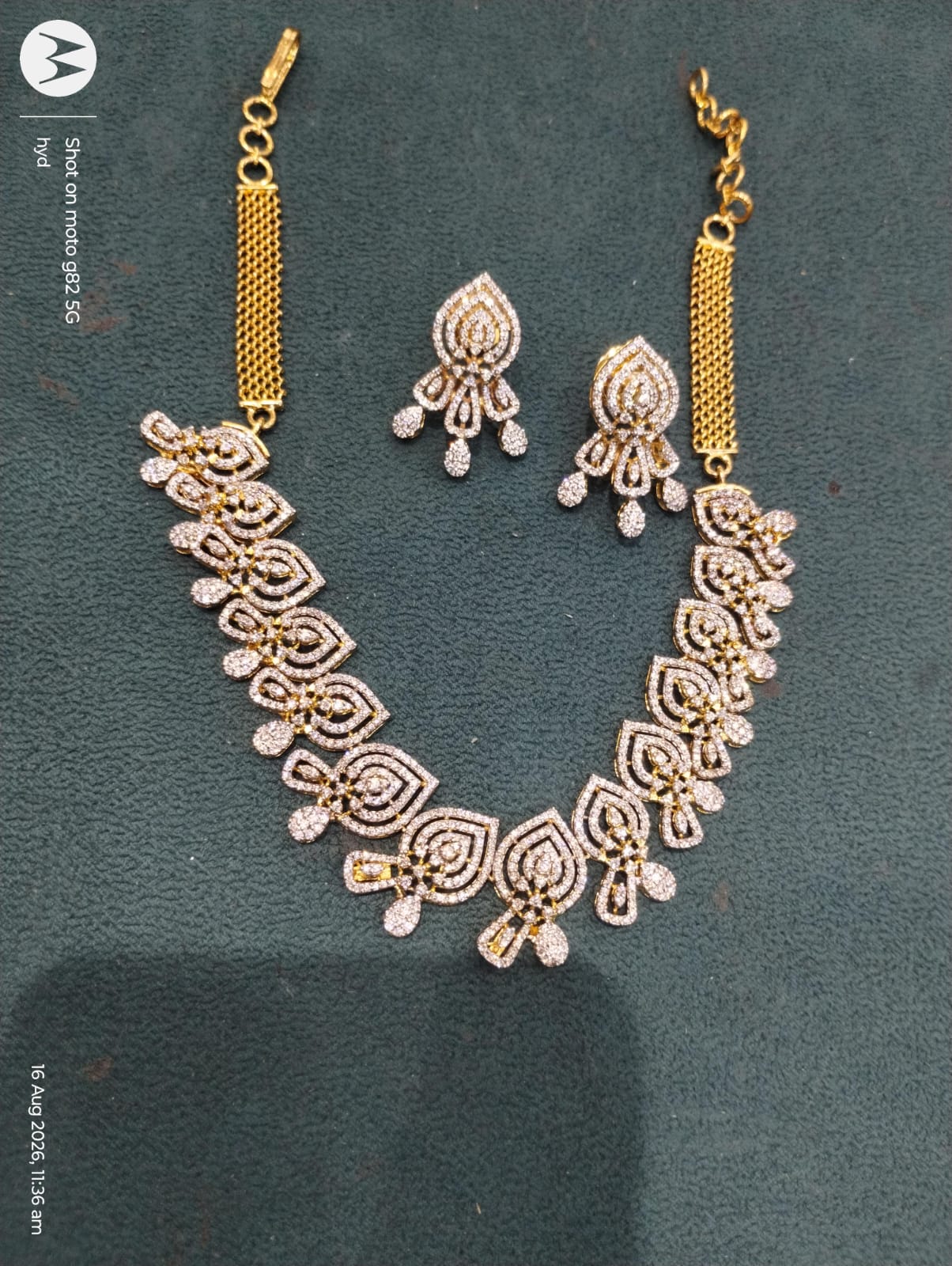 Silver 92.5 Diamond Look Necklace With Earring-2013