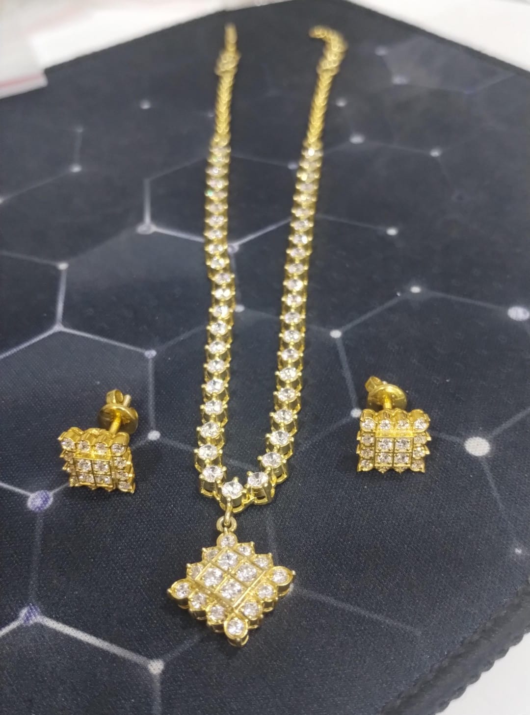 Silver 92.5 Diamond Look Necklace With Earring-2043