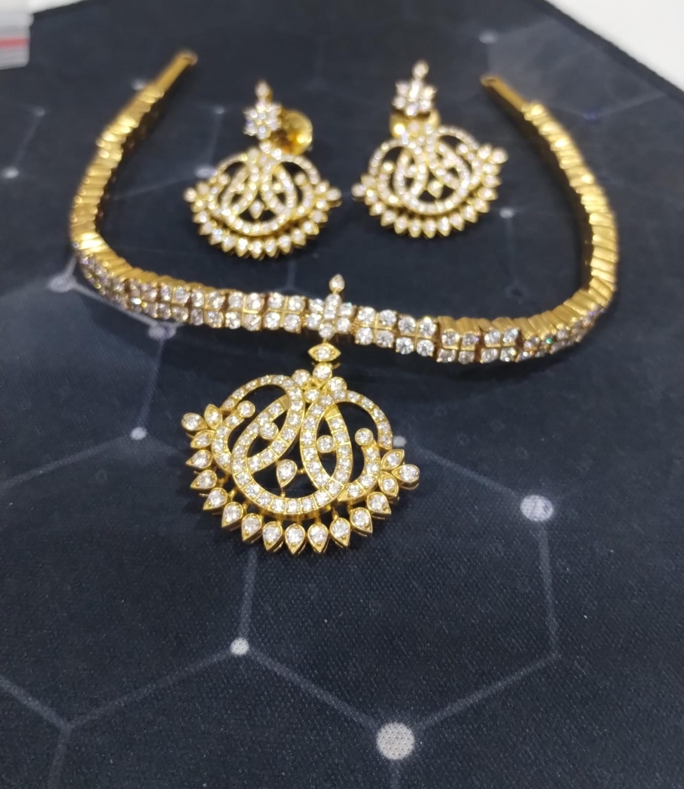 Silver 92.5 Diamond Look Necklace With Earring-2015