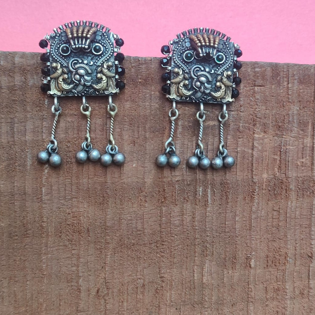 Silver 92.5 Oxidized Earring With Dual Tone -0258