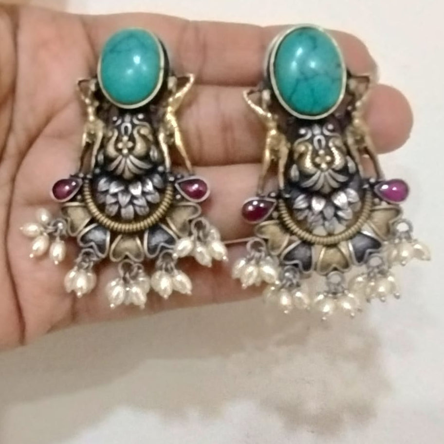 Silver 92.5 Oxidized Dual-Tone Earrings-0263
