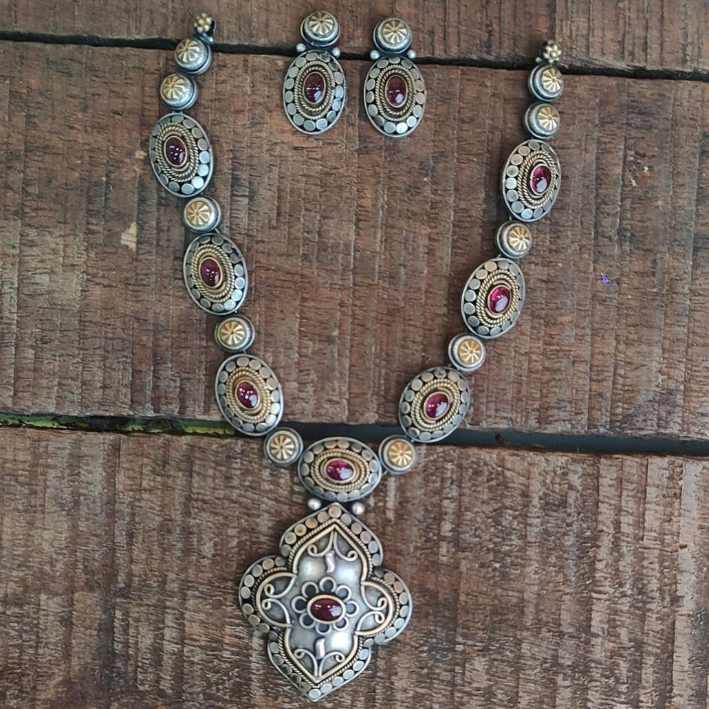 Silver 92.5 Oxidized Necklace With Earrings-0287