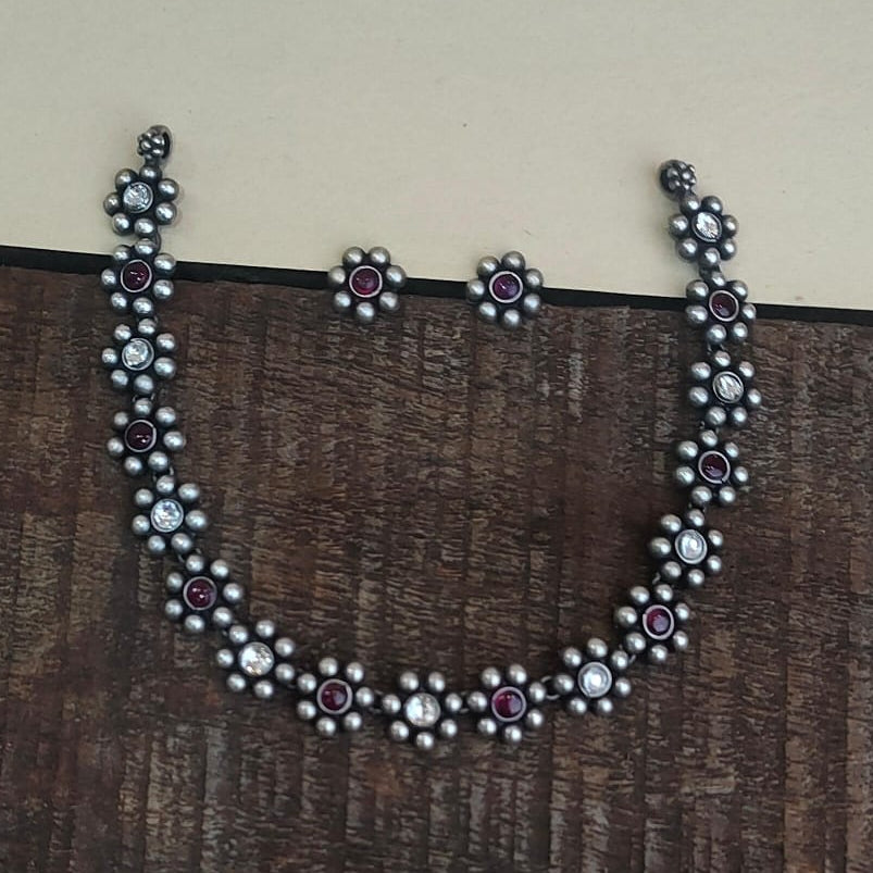 Silver 92.5 Oxidized Necklace With Earrings  -0276